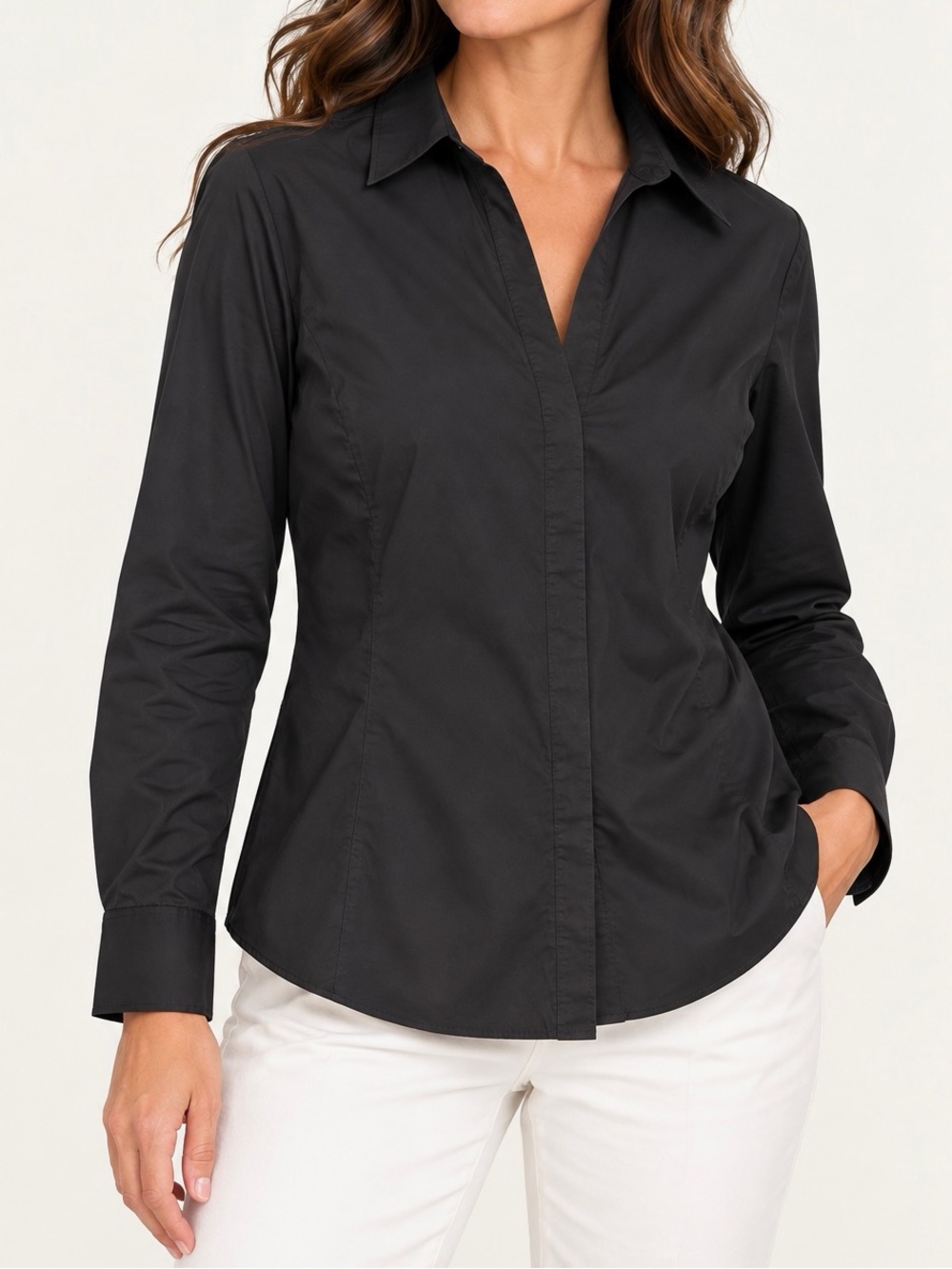 Lafayette 148 New York Black Stretch Blouse Women’s 16 Zip Vents